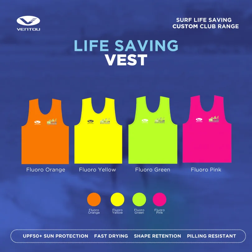 Custom surf life saving vest with personalised club branding
